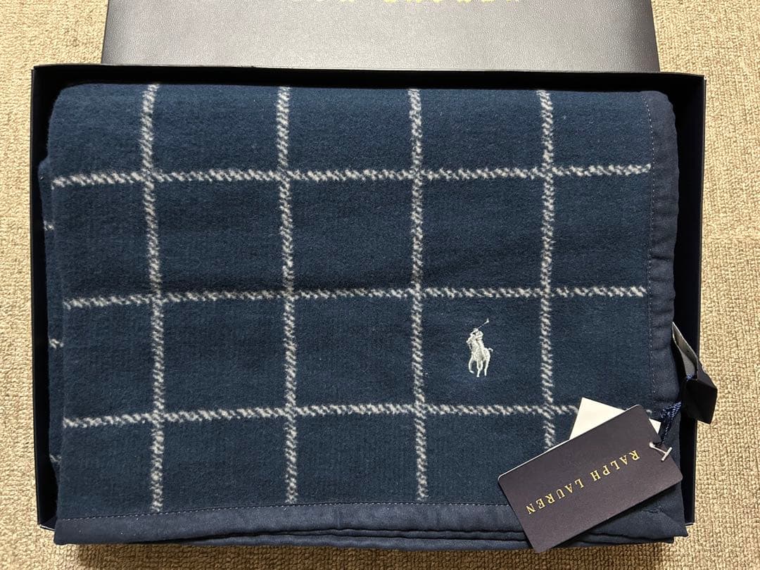 未使用 ラルフローレンRLハーフブランケット￼ ひざ掛け　ネイビー