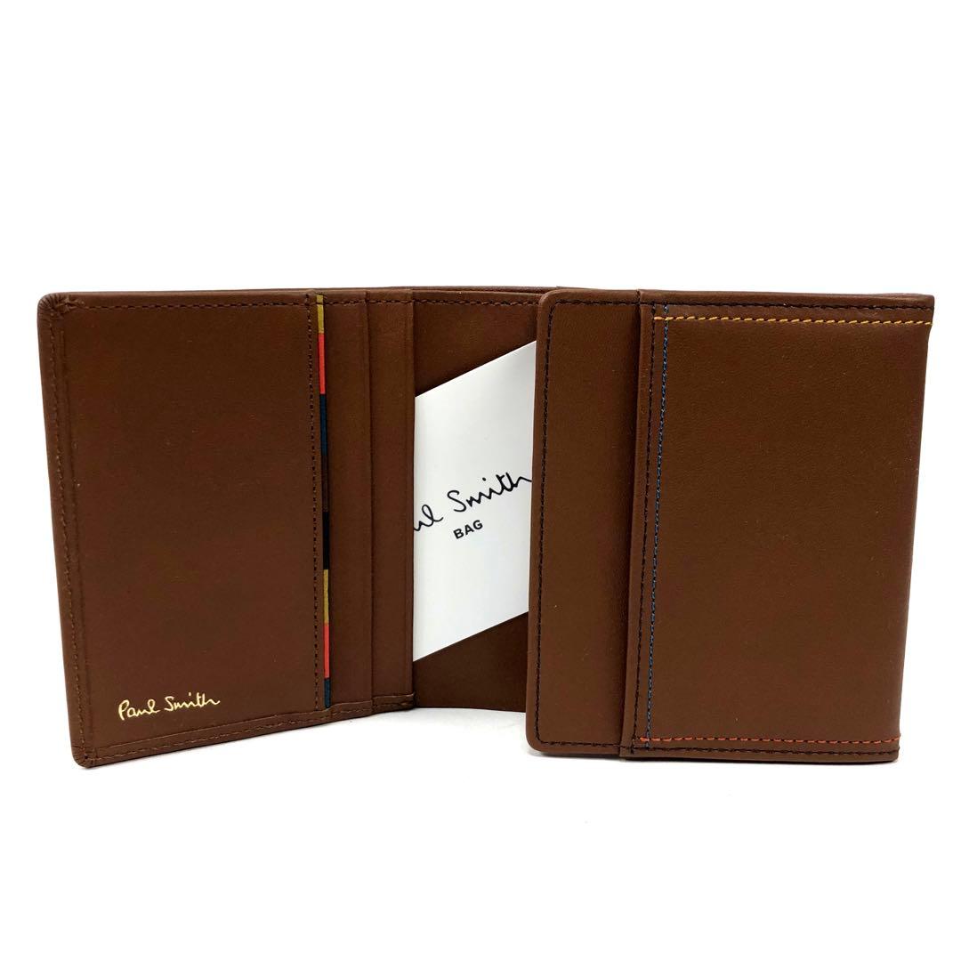 箱新品 ポールスミス 二つ折り財布 コンパクト レザー キャメル　75Q023