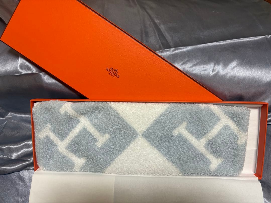 HERMES タオルハンカチ ブルー/ホワイト