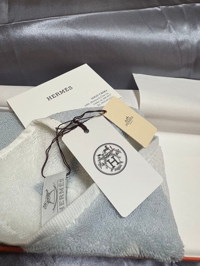 HERMES タオルハンカチ ブルー/ホワイト