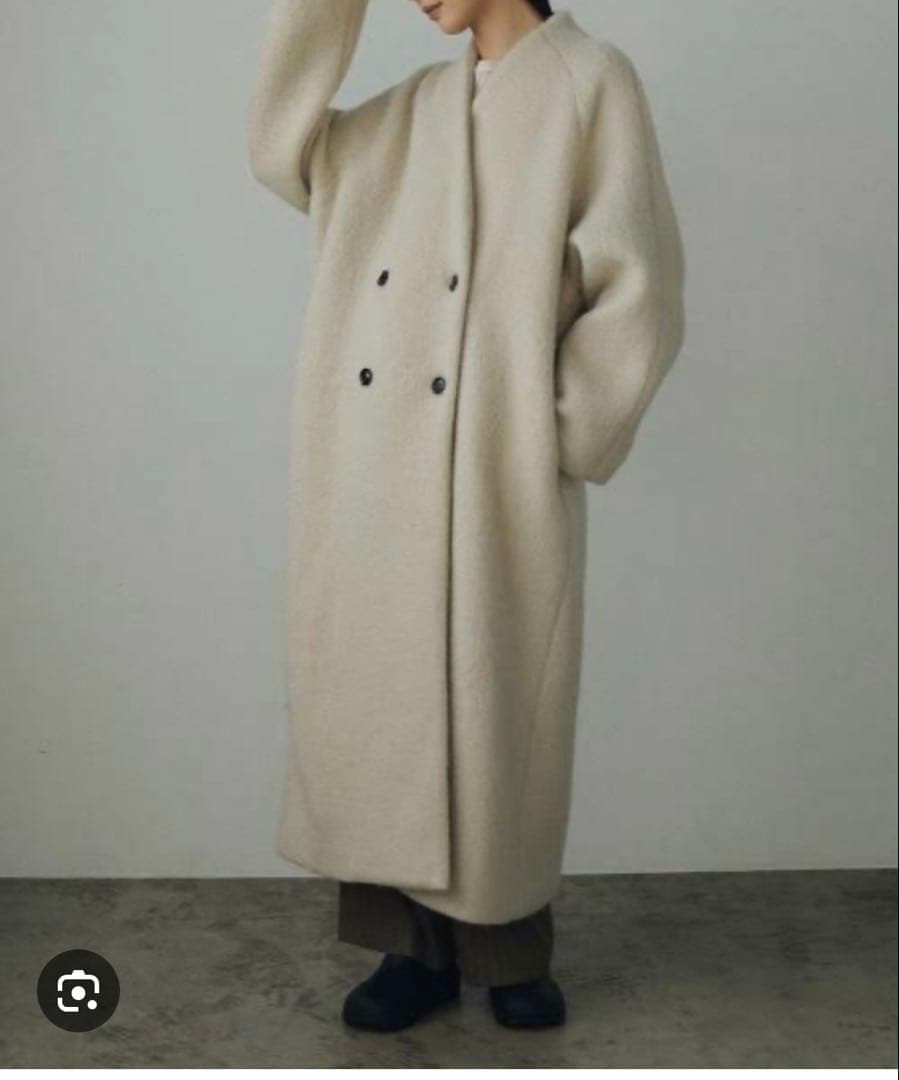 anuke Collarless Shaggy Coat アイボリー　アンヌーク