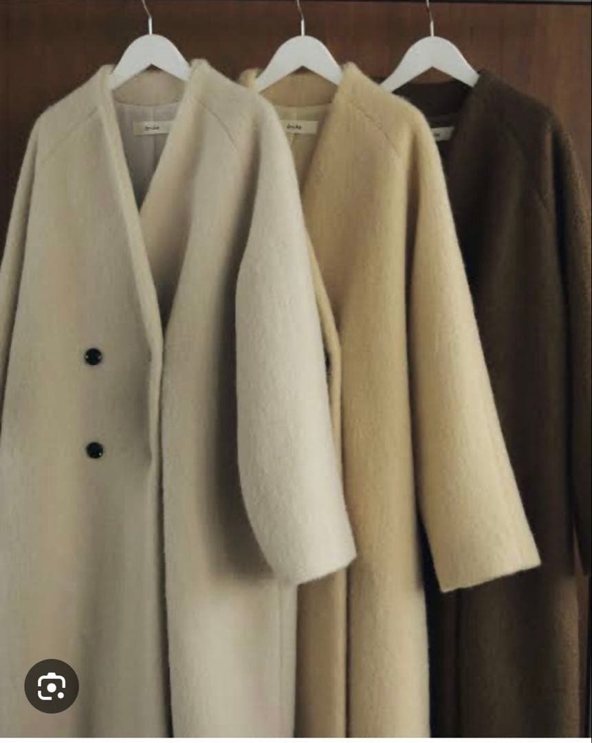 anuke Collarless Shaggy Coat アイボリー　アンヌーク