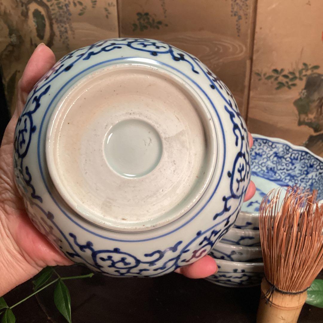 A1026 古伊万里　染付　微塵唐草模様　膾皿　　5客