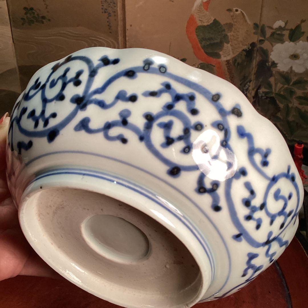 A1026 古伊万里　染付　微塵唐草模様　膾皿　　5客