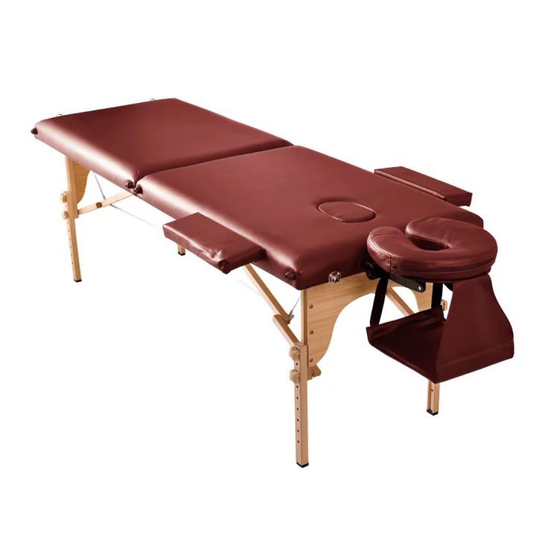 ブラウン マッサージベッド 折りたたみ式 ヘッドレスト付き　施術台