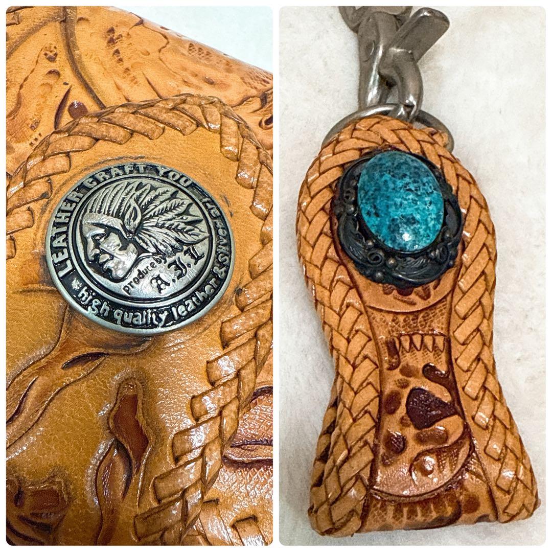 Leather Craft You バイカーズウォレット ロープ付き ターコイズ