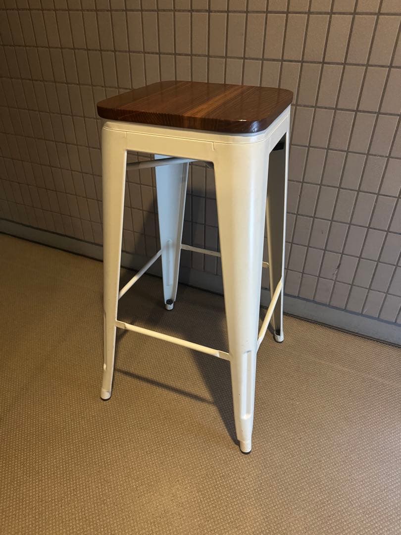 6脚在庫　ハイスツール(座面木製ウッド)ホワイトブレス　スツール/高さ760