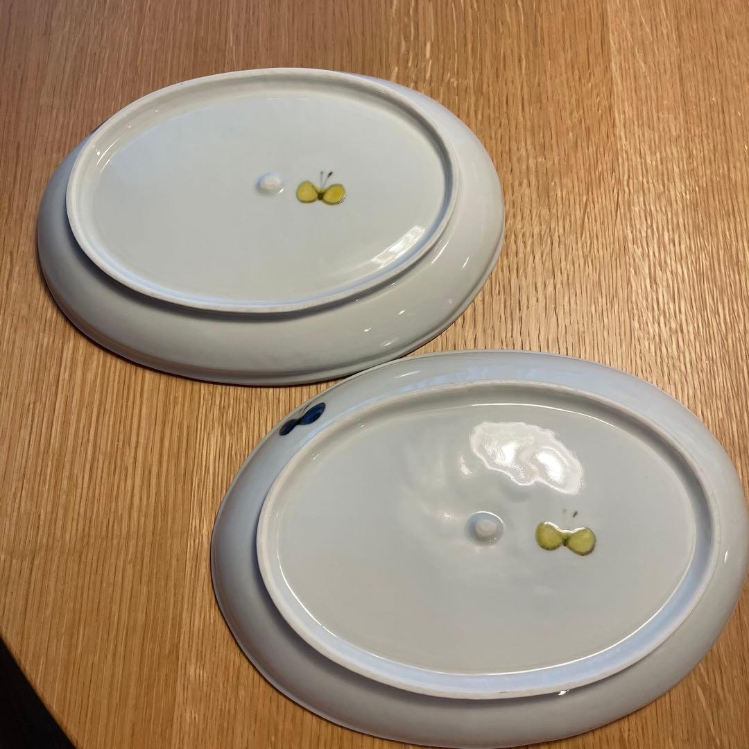 米満麻子さん　ちょうちょう模様の楕円形皿2枚セット