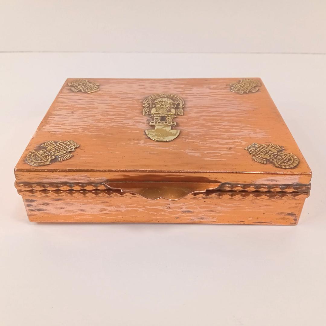 銅製 TUMI レリーフ/インレイ ジュエリーボックス 小物入れ トゥミ 守り神