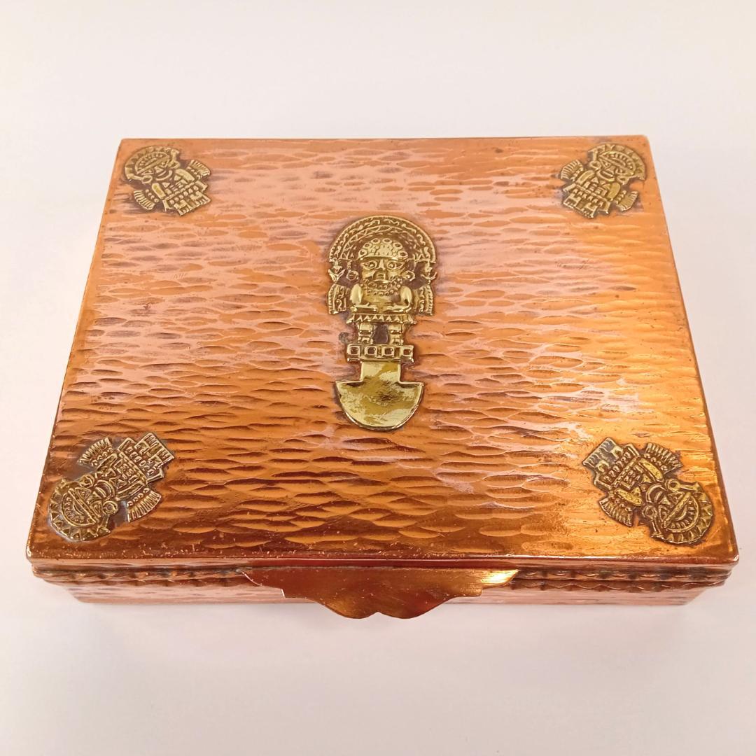 銅製 TUMI レリーフ/インレイ ジュエリーボックス 小物入れ トゥミ 守り神