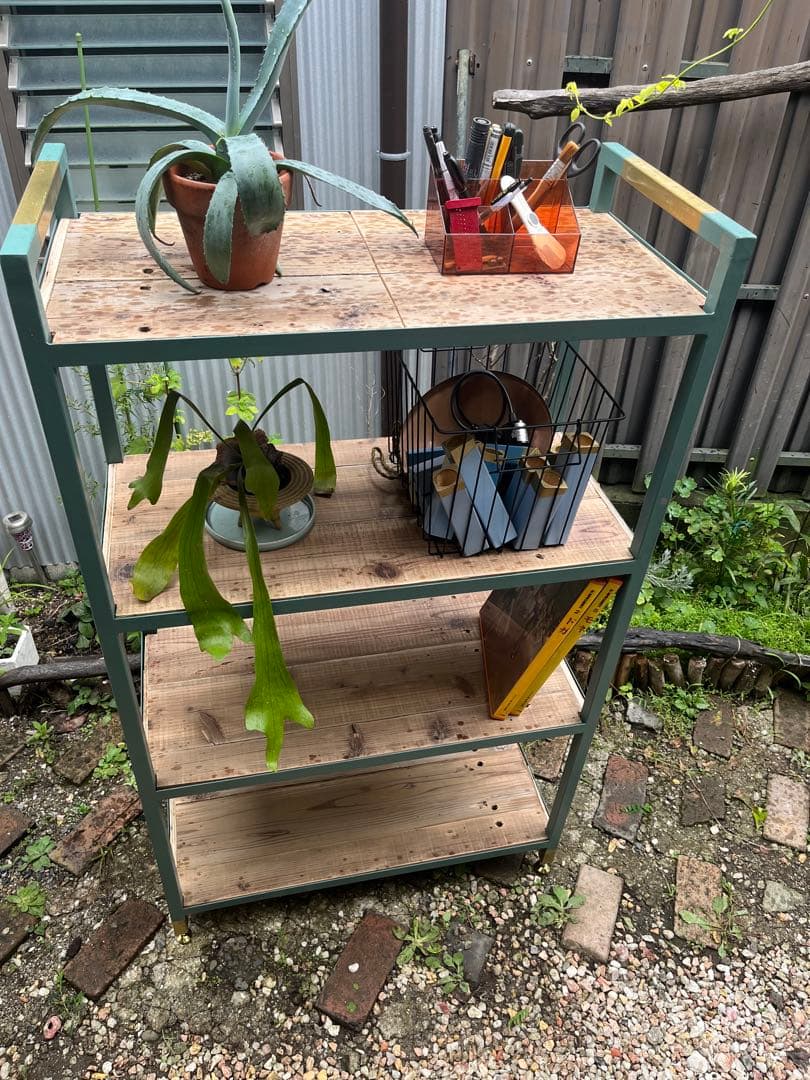 木製棚 4段 グリーンフレーム