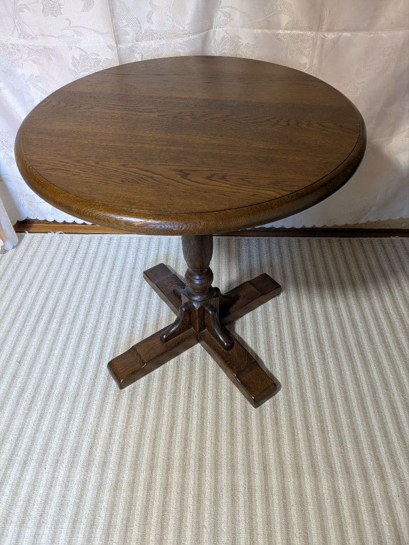 木製テーブル　木製円形テーブル 天然木　オーク調