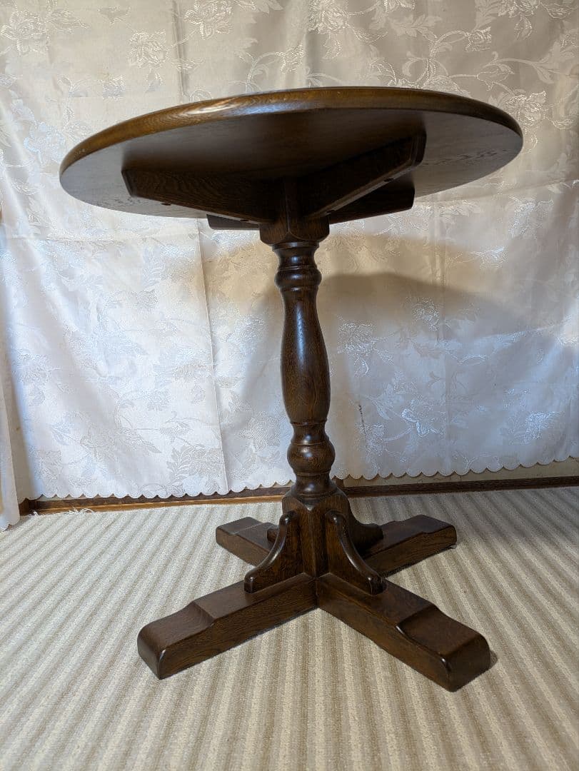 木製テーブル　木製円形テーブル 天然木　オーク調