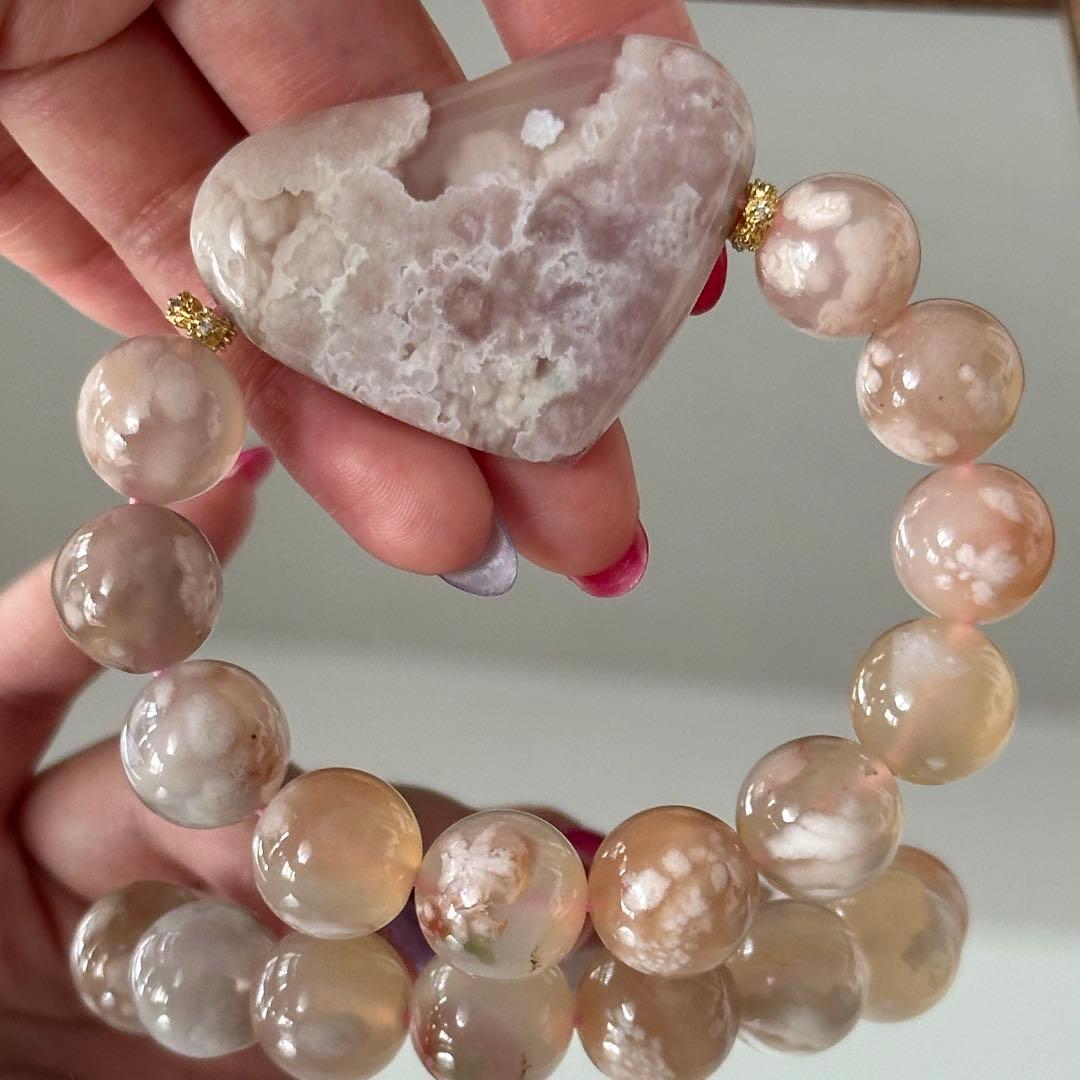 【激レア】超大きい桜瑪瑙 ハートパーツ 大玉 オリジナルブレスレット 可愛い