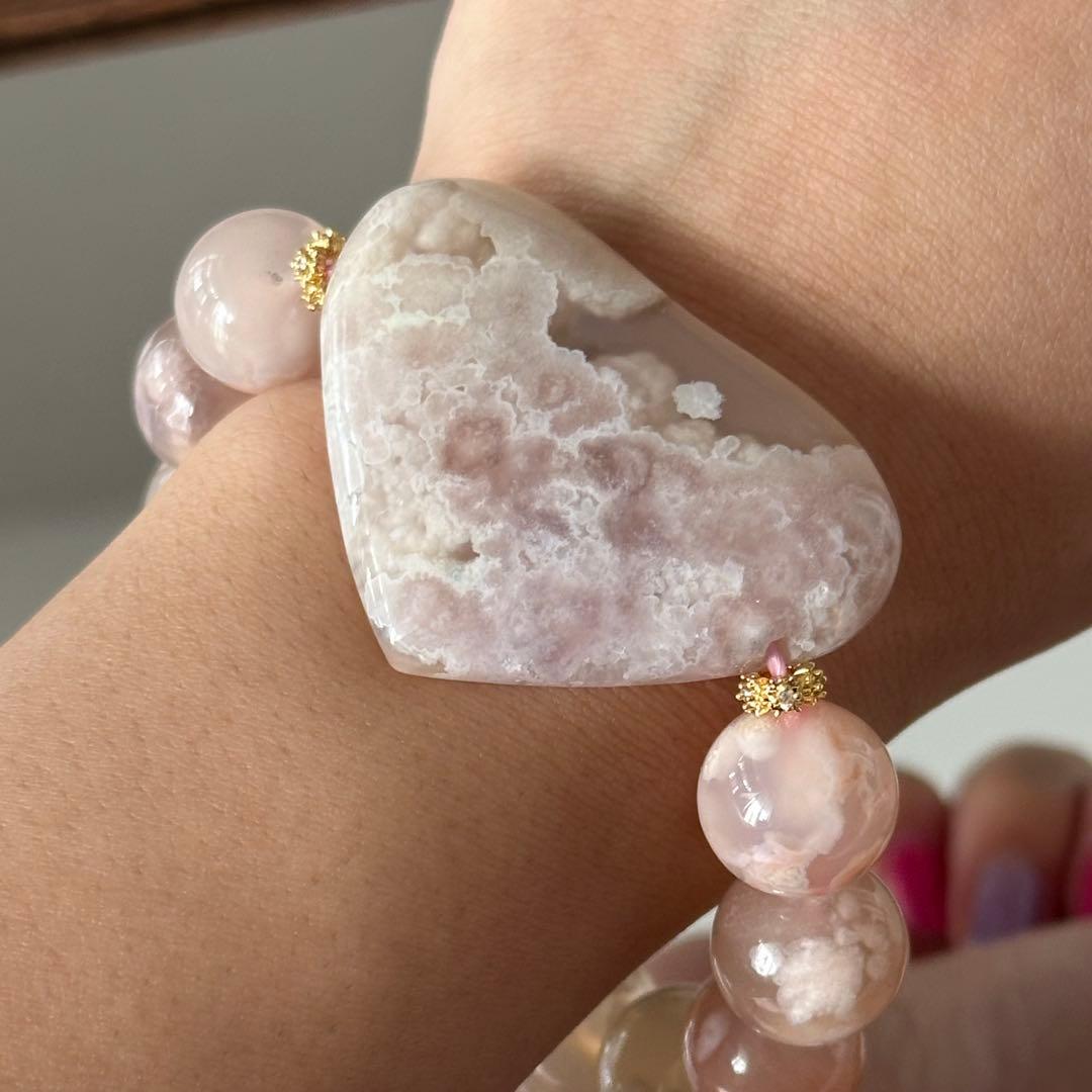 【激レア】超大きい桜瑪瑙 ハートパーツ 大玉 オリジナルブレスレット 可愛い