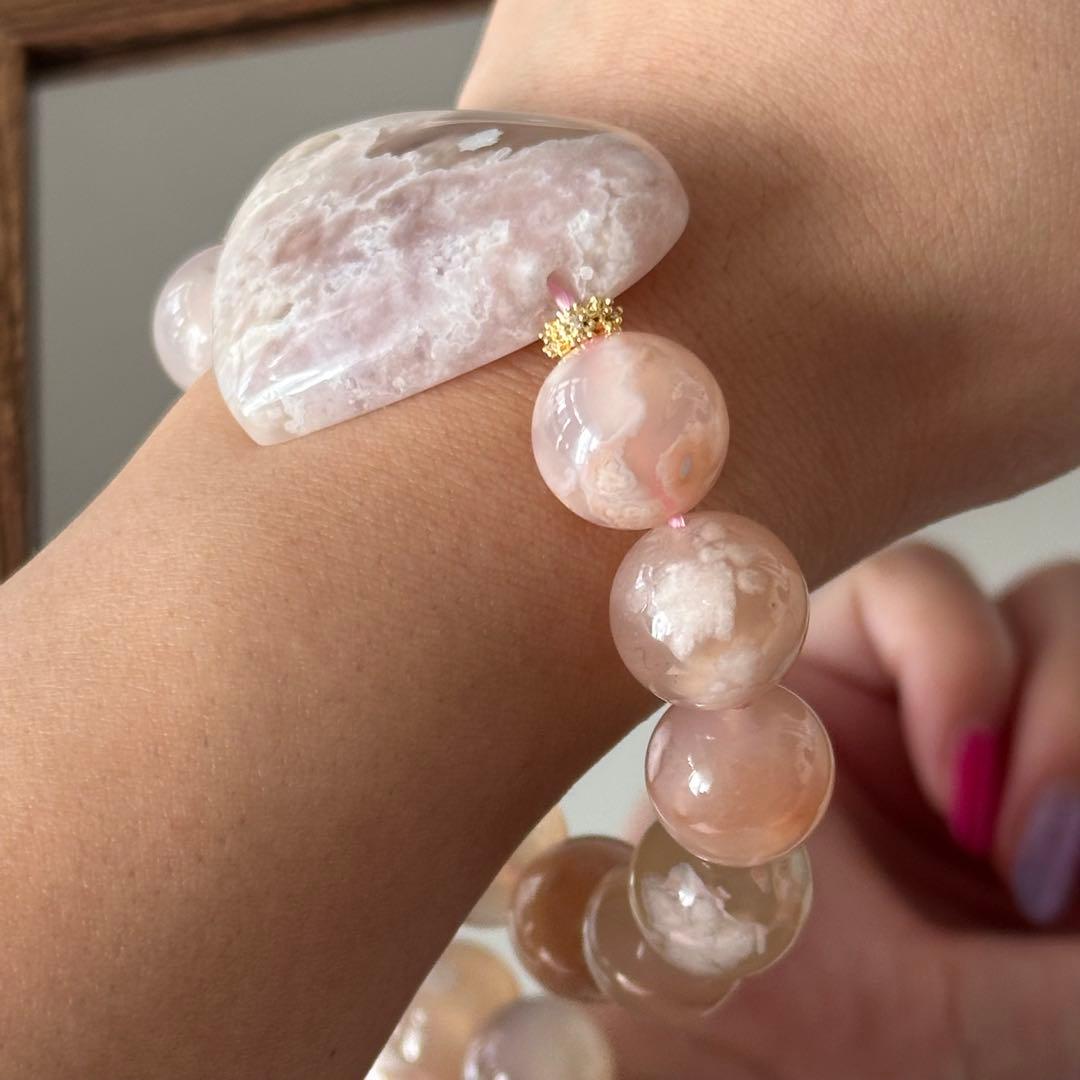 【激レア】超大きい桜瑪瑙 ハートパーツ 大玉 オリジナルブレスレット 可愛い