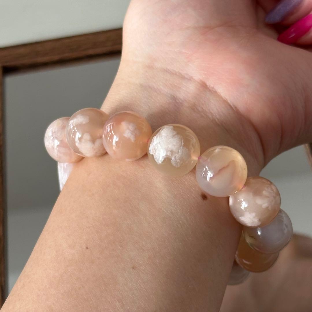 【激レア】超大きい桜瑪瑙 ハートパーツ 大玉 オリジナルブレスレット 可愛い