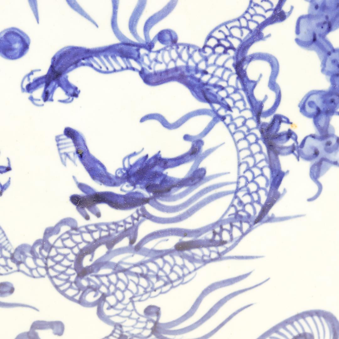 青花瓷 龍鳳凰紋双耳扁壺 飾り壺 花瓶