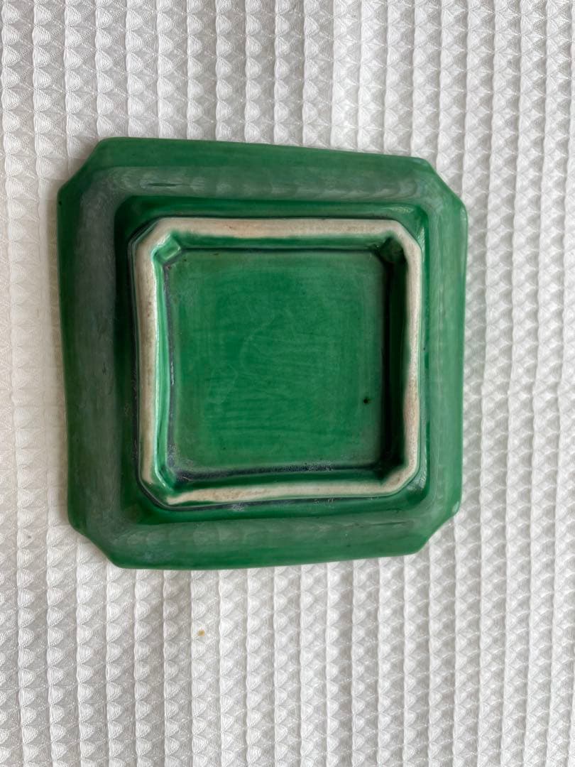 淡路珉平焼き　緑釉薬　雲龍　四方隅切り皿　小皿　5枚組