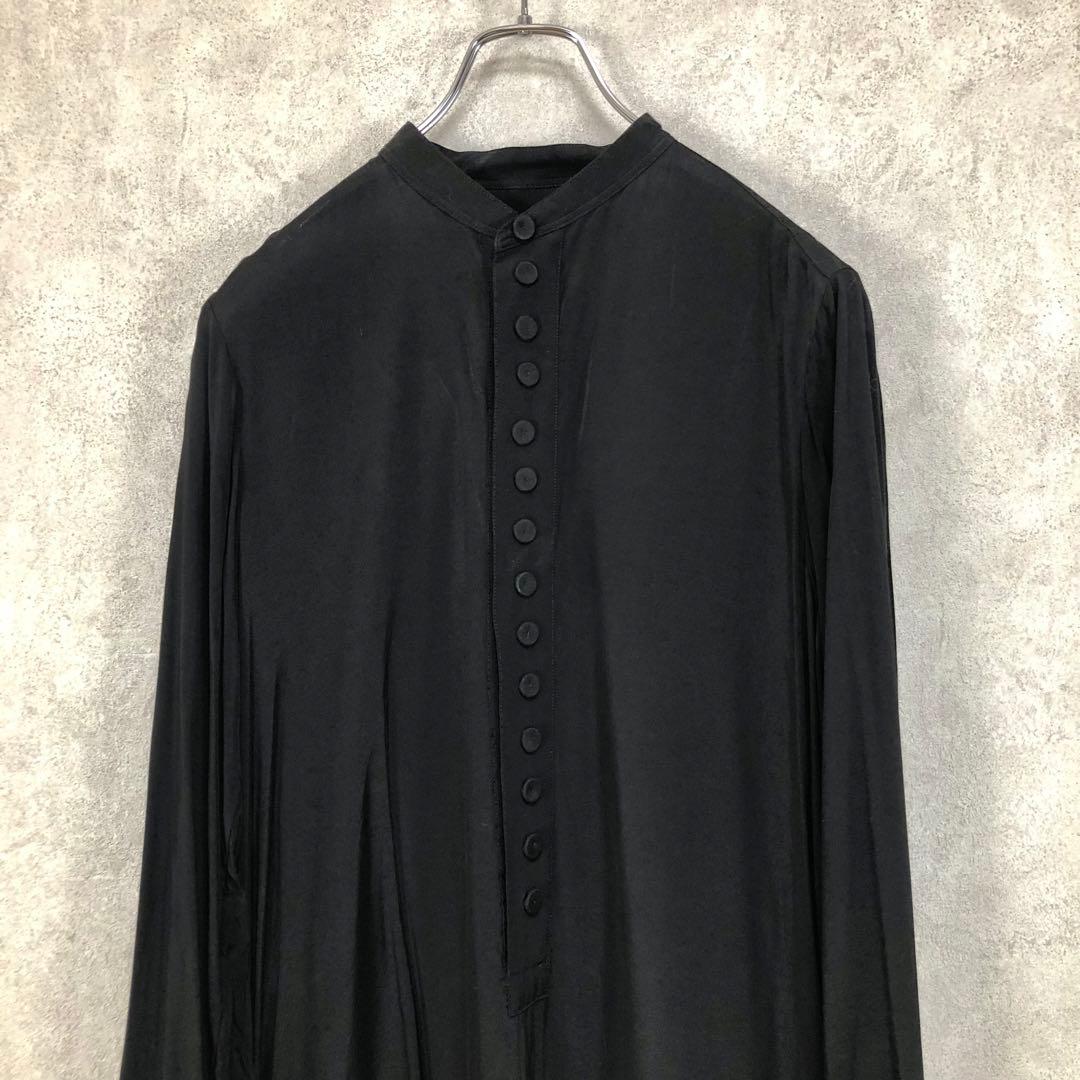 Y's ワイズ スタンドカラー 長袖ワンピース 黒 ブラック