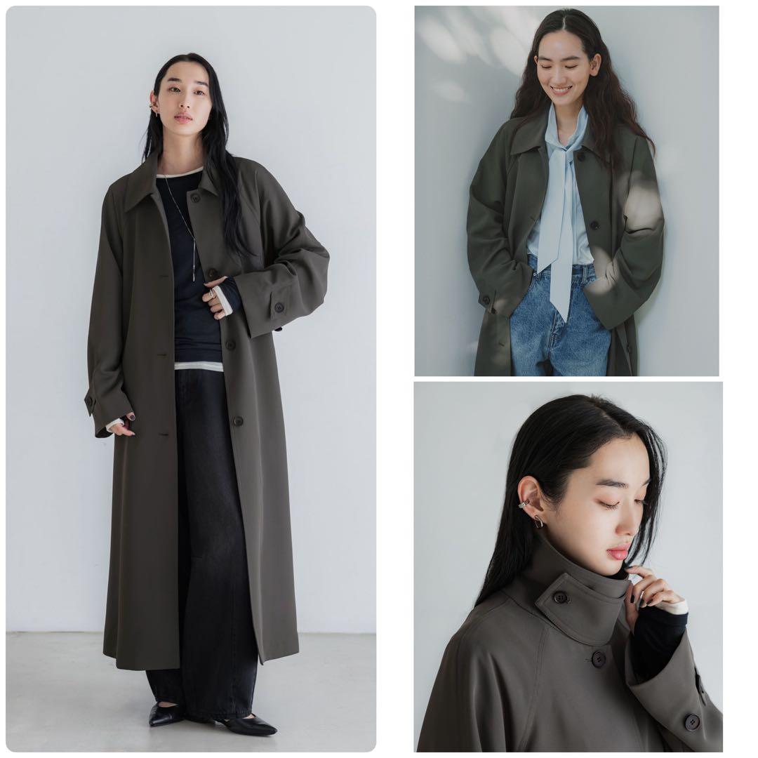 マ*ル様 crewre ドレープステンカラーコート, Sepia gray, サ