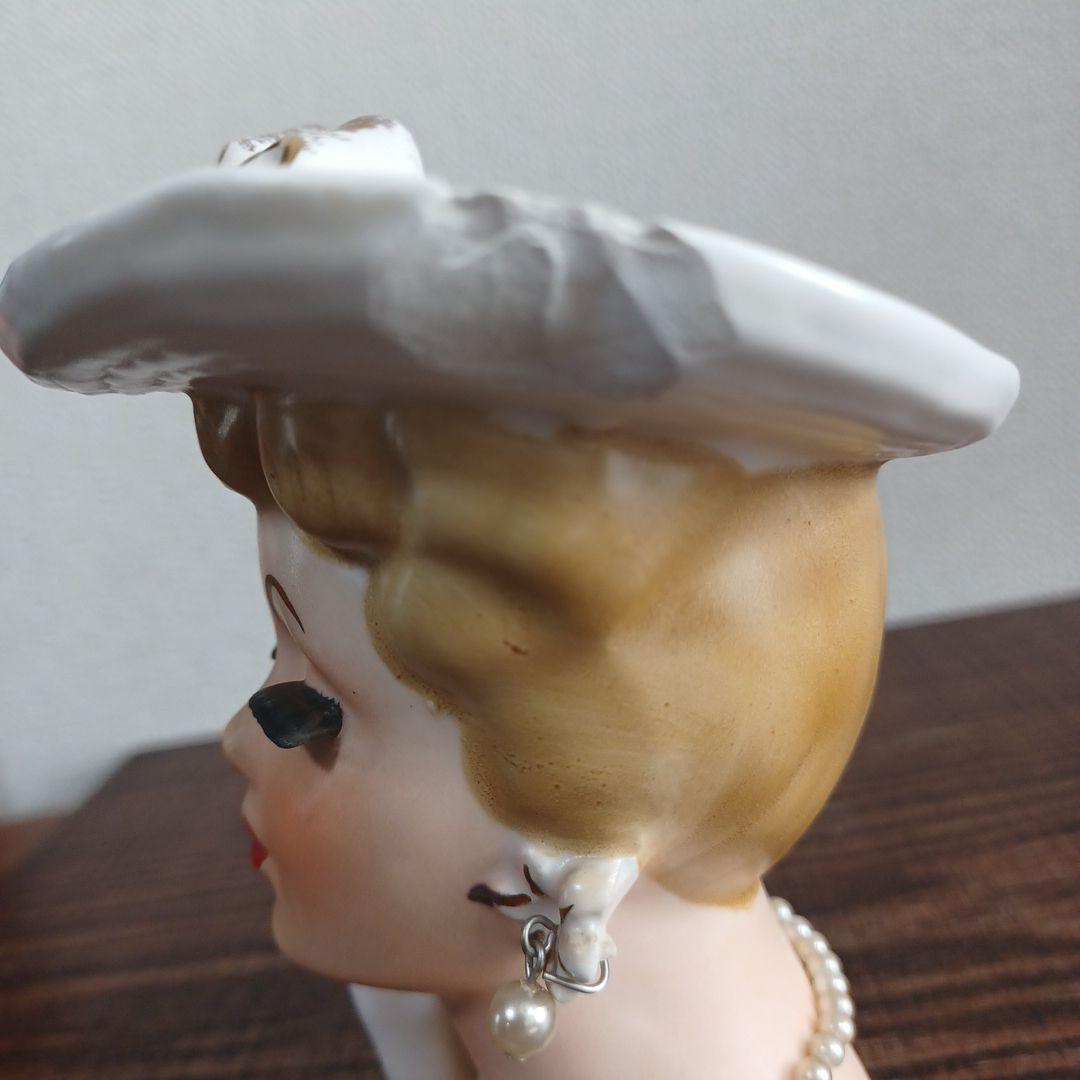 ビンテージ レディヘッドベース 陶器製置物花瓶　右手を頬の添えた美女3点セット