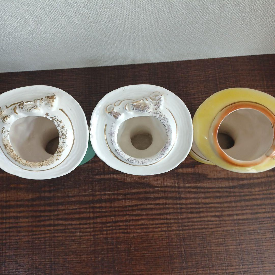 ビンテージ レディヘッドベース 陶器製置物花瓶　右手を頬の添えた美女3点セット