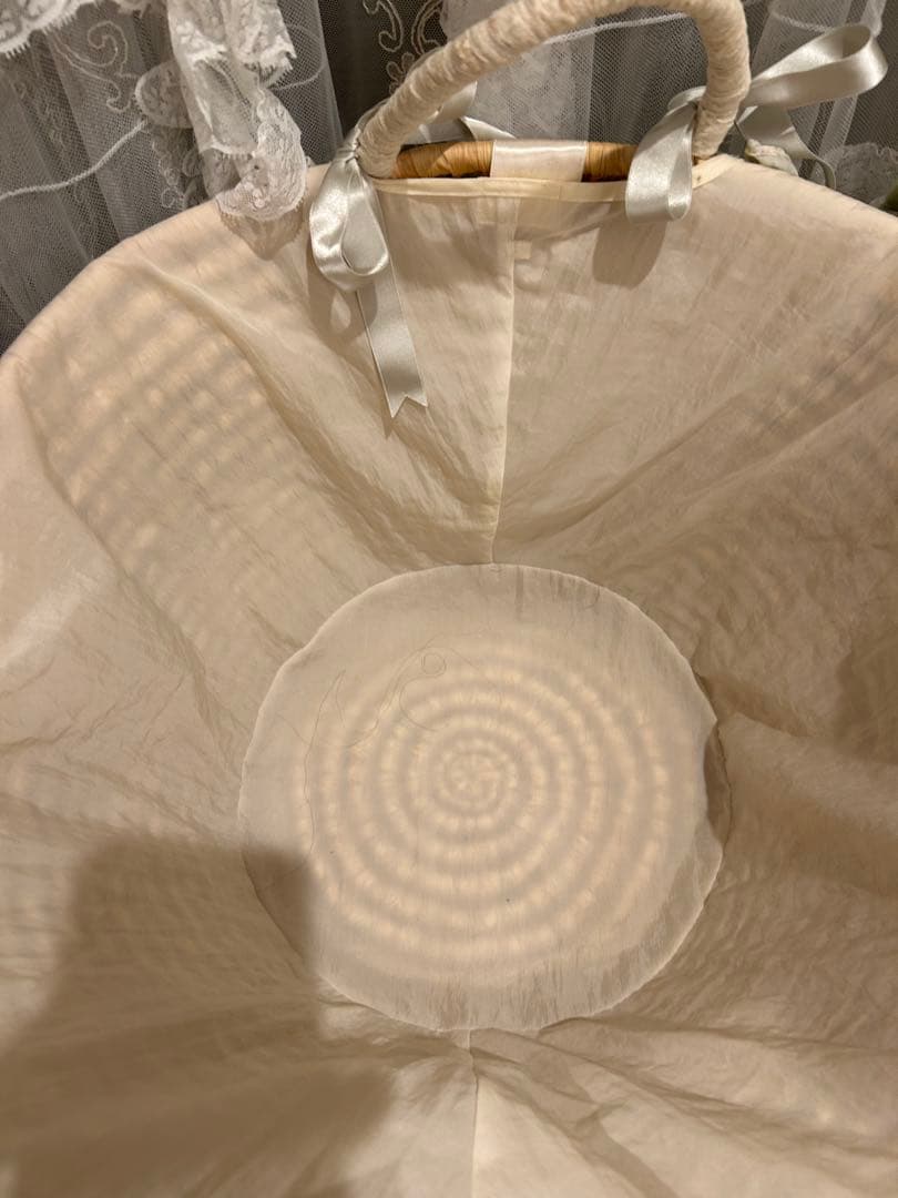 タグ付さえらアキアカネフリフリ特大レースバスケット30×43●テーブルクロスにも