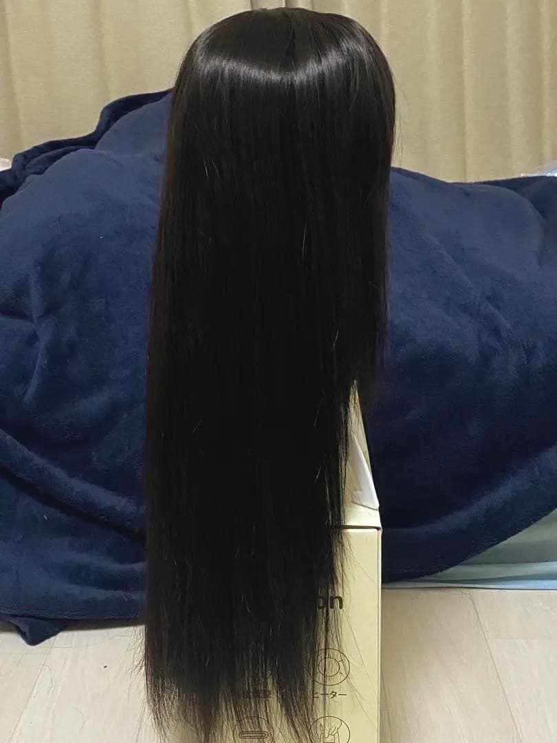 人毛100%フルウィッグ ロング ナチュラルブラック