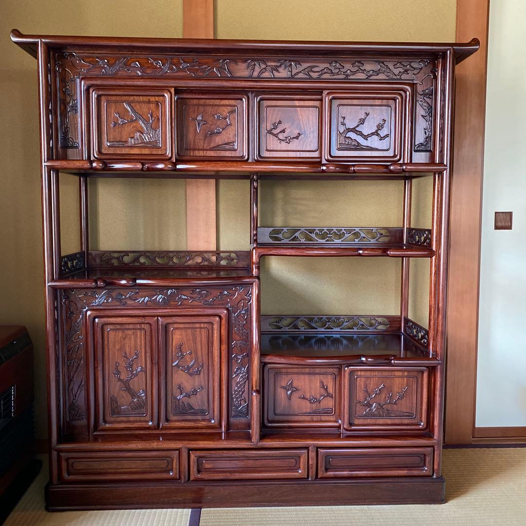 唐木家具　高級　花梨茶棚　希少　アジアン　アンティーク　茶箪笥　保証書付き