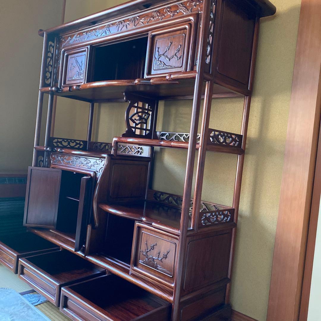 唐木家具　高級　花梨茶棚　希少　アジアン　アンティーク　茶箪笥　保証書付き