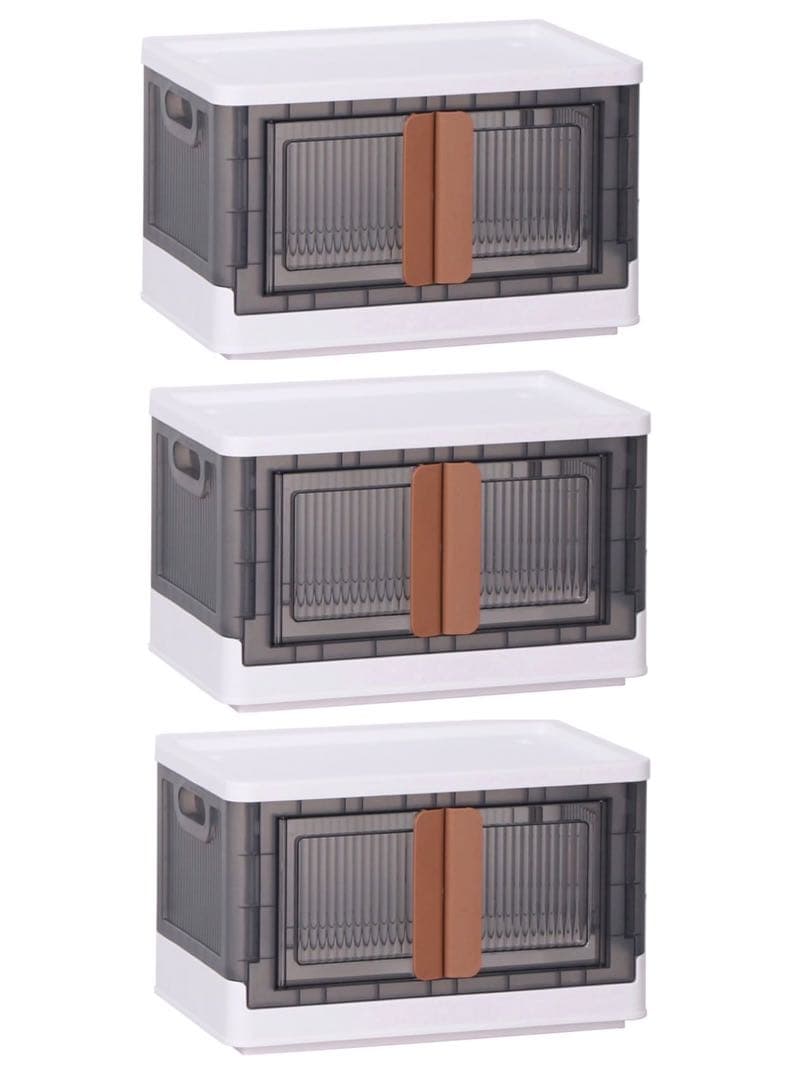 折り畳みコンテナ 収納ボックス 収納ケース 前開き キャスター付き 72L 3個