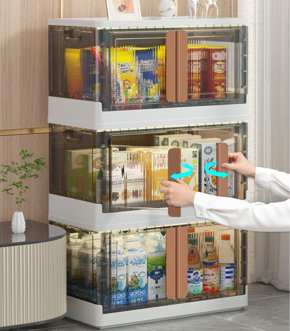 折り畳みコンテナ 収納ボックス 収納ケース 前開き キャスター付き 72L 3個