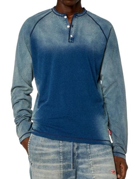 DIESEL 24年モデル美品 予備ボタン付き ヘンリーネック長袖Tシャツ
