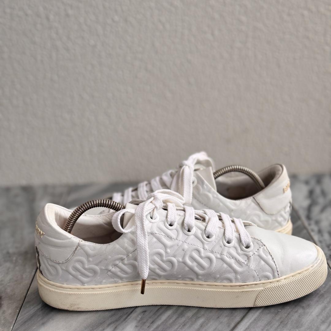 BURBERRY バーバリー ホワイトレザーローカットスニーカー TBモノグラム