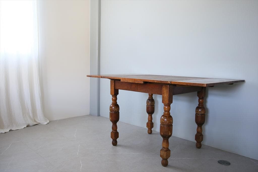 英国アンティーク木製ドローリーフテーブル/伸長式ダイニング机/作業台89-184