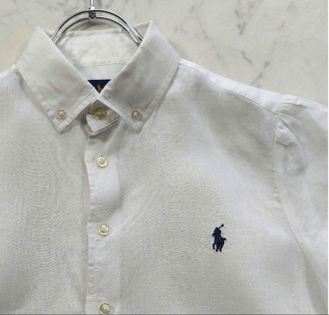 美品 現行タグ ラルフローレン リネンパフスリーブシャツ L 白