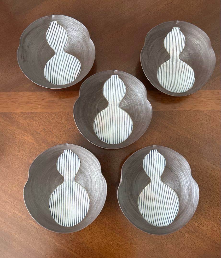 清水焼　脚付瓢箪絵皿　楽峰窯　5