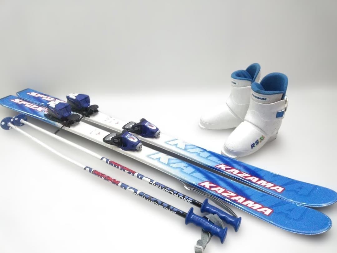 ジュニアスキー4点セット カザマ 130cmブーツ レッグスノー 21-22cm