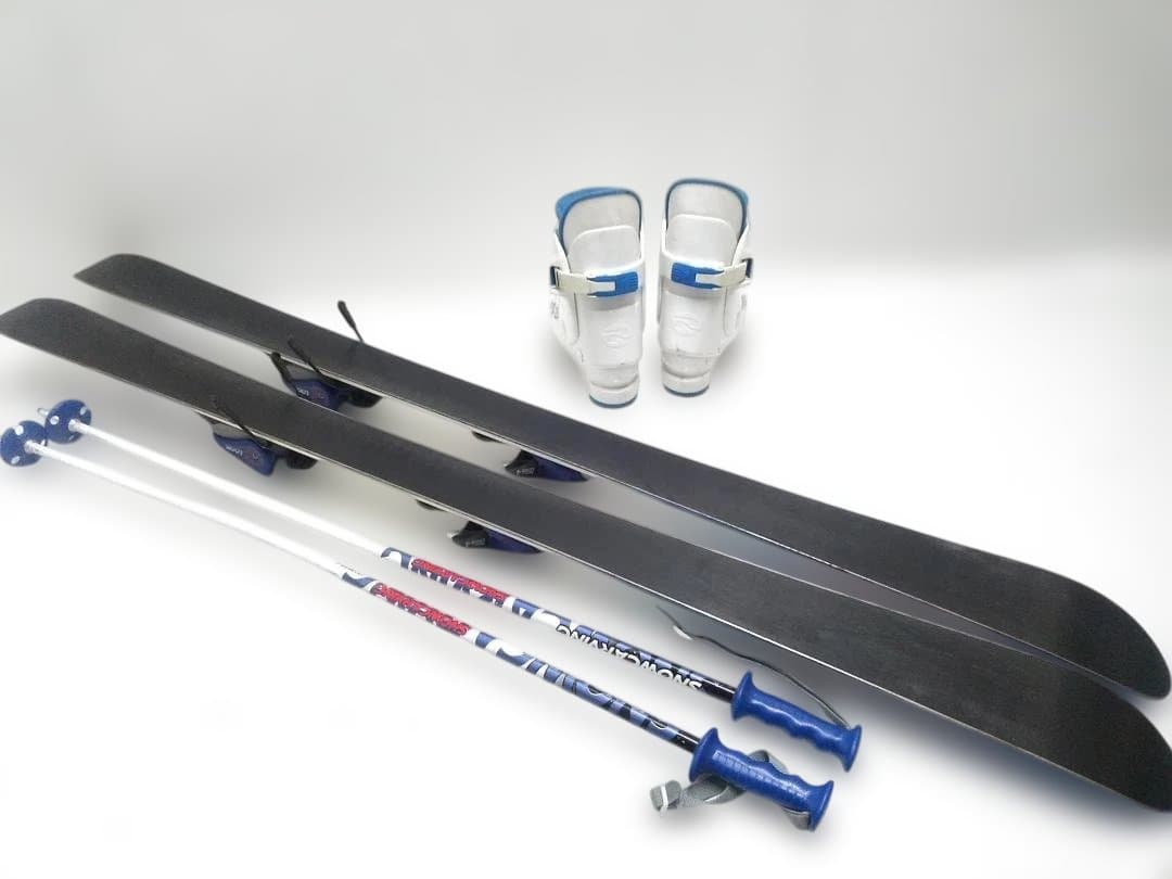 ジュニアスキー4点セット カザマ 130cmブーツ レッグスノー 21-22cm