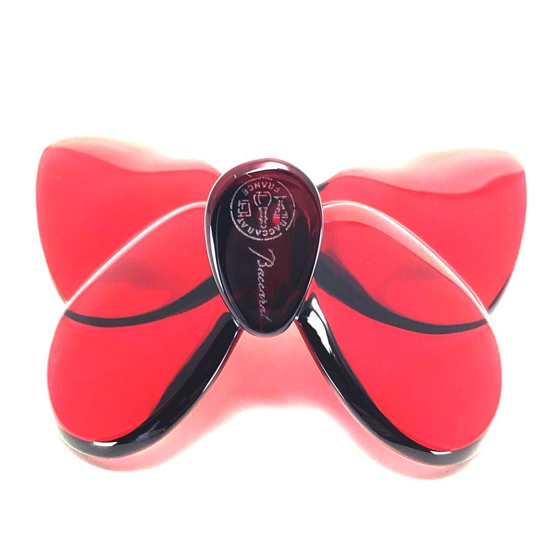 【美品・箱付き】バカラ／ラッキーバタフライ クリスタル レッド／BC512
