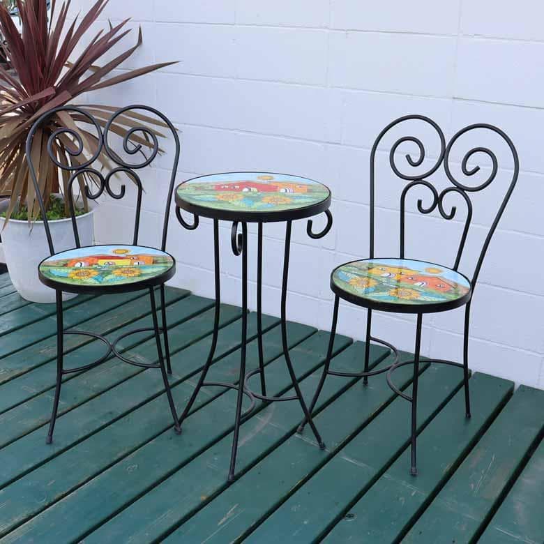 イタリア テーブルセット 家とヒマワリ ガーデン 3点セット 39cm