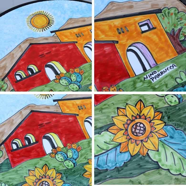 イタリア テーブルセット 家とヒマワリ ガーデン 3点セット 39cm