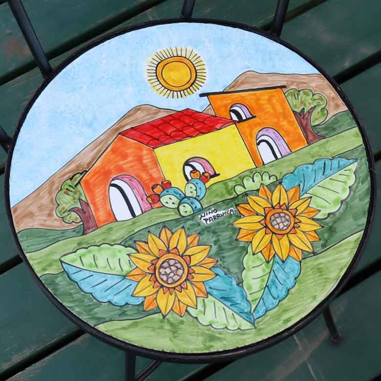 イタリア テーブルセット 家とヒマワリ ガーデン 3点セット 39cm