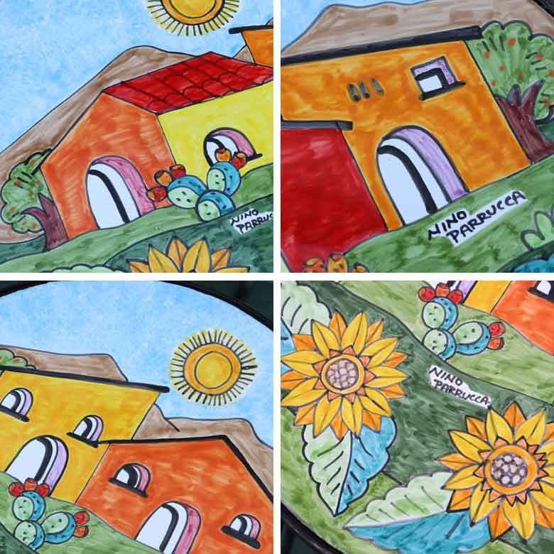 イタリア テーブルセット 家とヒマワリ ガーデン 3点セット 39cm