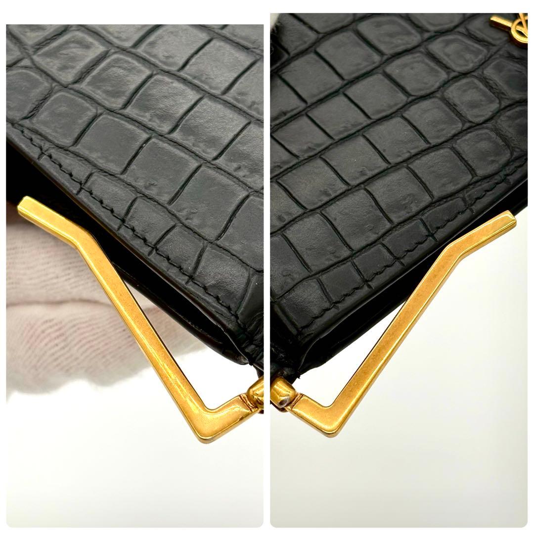サンローラン YSL マネークリップ お札入れ クロコ 黒 ブラック 1748