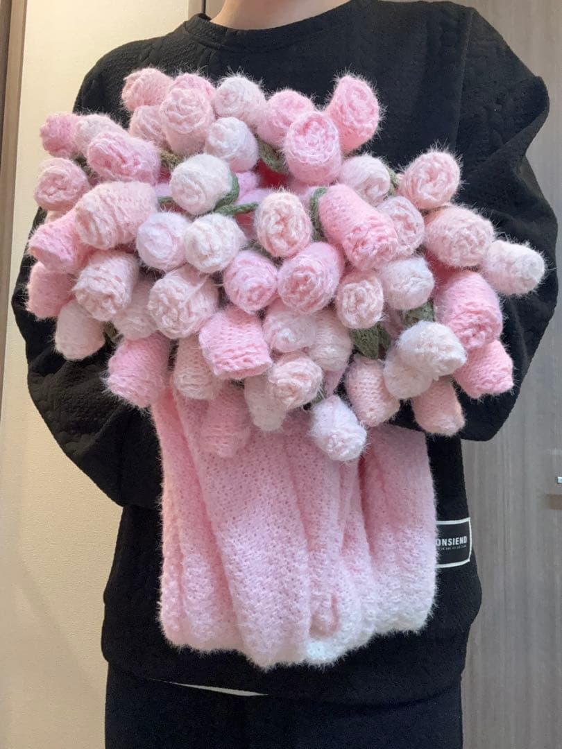 バラの花束ブランケット　直径120cm ピンクのバラ