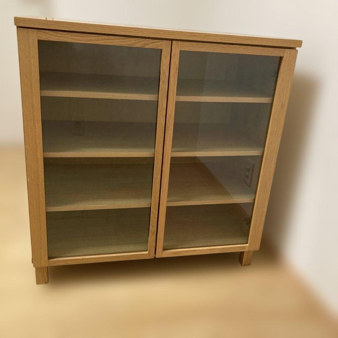 無印良品 キャビネット ガラス扉 観音開き 天然木 オーク材
