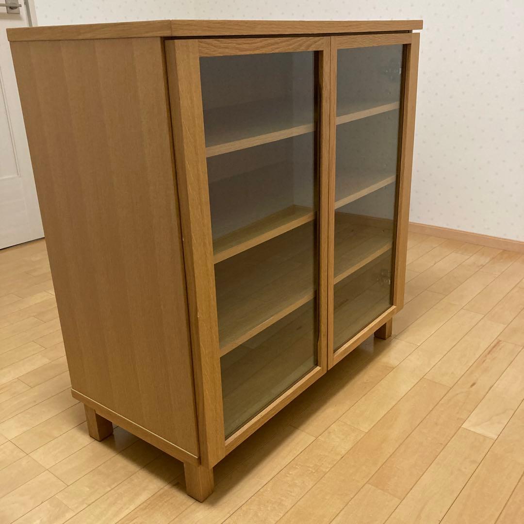 無印良品 キャビネット ガラス扉 観音開き 天然木 オーク材