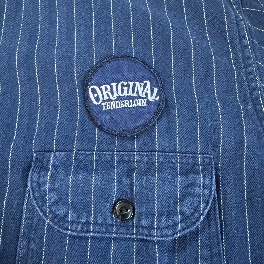 テンダーロイン　スタンドカラー　ワークシャツ　長袖　ストライプ　L ワッペン